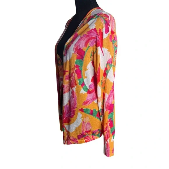 Chico's Open Front Colorful Lightweight Floral Cardigan Women Size 2 L Layering - Picture 6 of 8